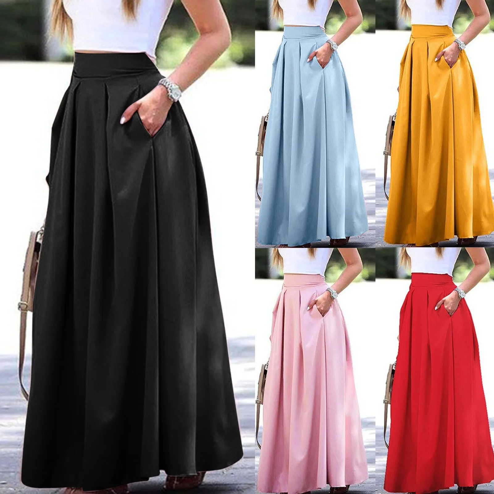 Women Skirts Spring Pleated Floor Length Solid Simple Classic Graceful Popular New Young Stylish Cool Korean Style Hot Sale