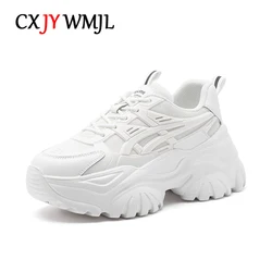 CXJYWMJL Genuine Leather Women Chunky Sneakers Autumn Winter Retro Sports Cotton Shoes Ladies Platform Warm Vulcanized Shoes