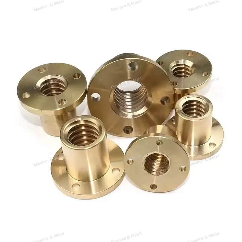 1-5pcs Round Copper Nut Flange Trapezoidal Nuts T10x2-T28x5 Round Flange Trapezoidal Nut Suitable for T-Type Screw 3D Printer