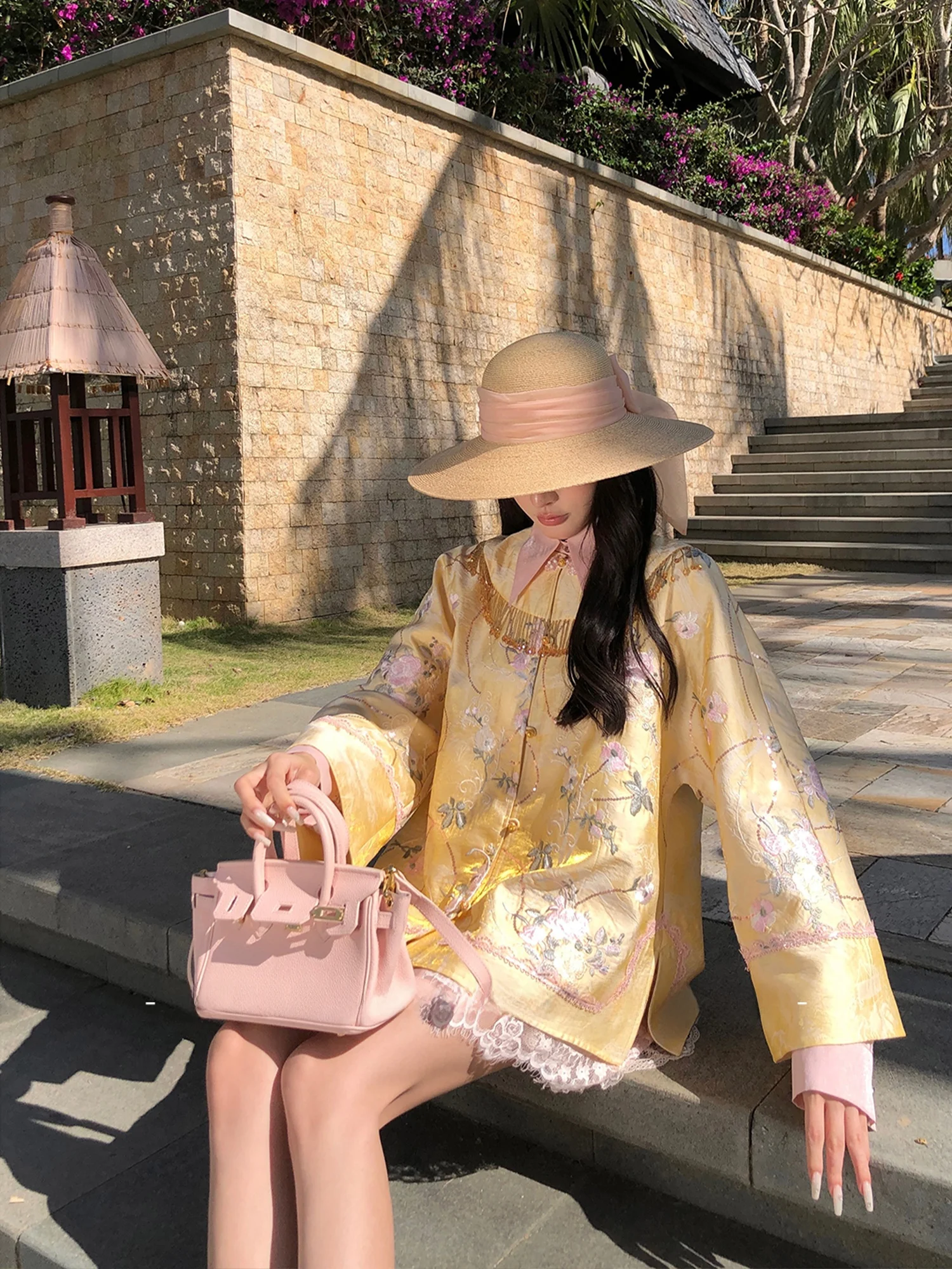 

Новое женское пальто Tranquil Springtime в китайском стиле с золотой вышивкой и бахромой, свободного кроя, из смесового полиэстера и нейлона, с длинными рукавами