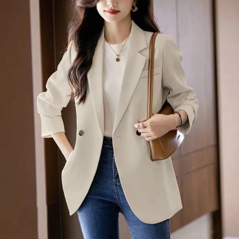 Temperament Spring Autumn New Women\'s Notched Solid Double Breasted Asymmetrical Split Fashion Loose Long Sleeve Blazers Tops