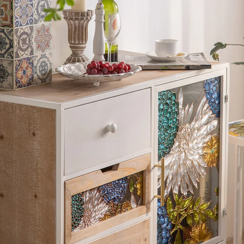 шкаф, светлый роскошный шкаф для хранения из эмалированного цветного стекла, пыленепроницаемый входной шкаф из кованого железа, сундук