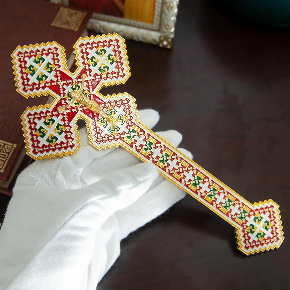 HTISOK الأرثوذكسية اليد الصليب يسوع الصليب نعمة الصليب سبائك الزنك مطلية بالذهب هدية للكاهن الأرثوذكسية الصليب #4
