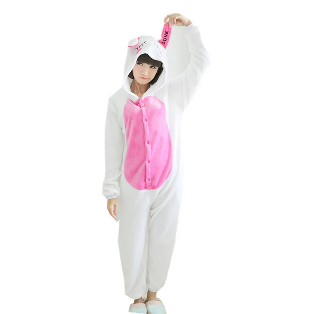 

Women Flannel Kigurumi Love Rabbit Animal Onesies Pajamas Halloween Carnival Masquerade Party Cosplay Costume