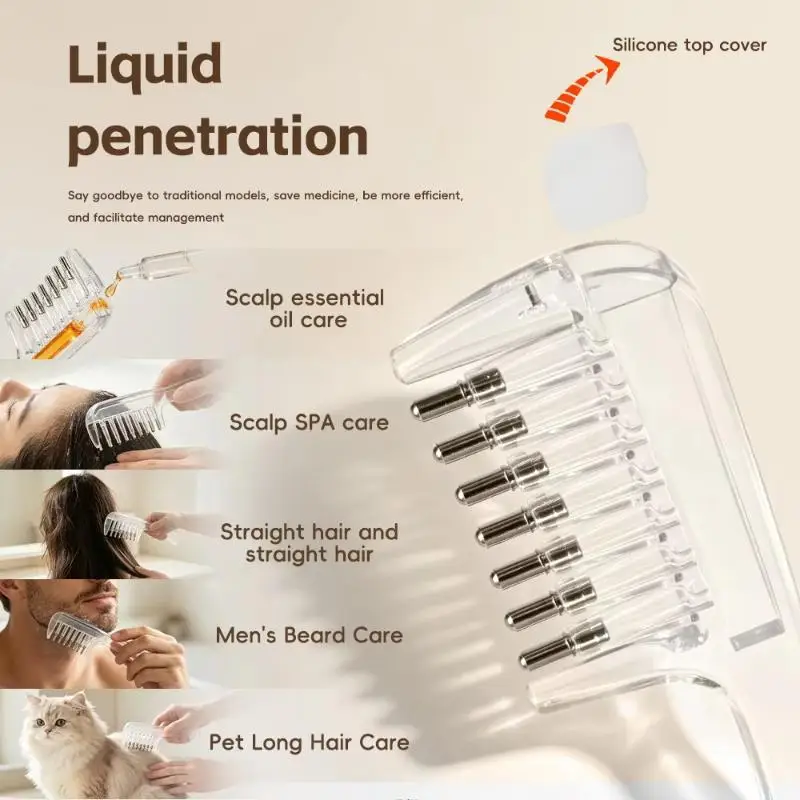 1PCS Transparent Essential Oil Applicator Massage Comb With Built-In Liquid Reservoir Rolling Metal Teeth For Women