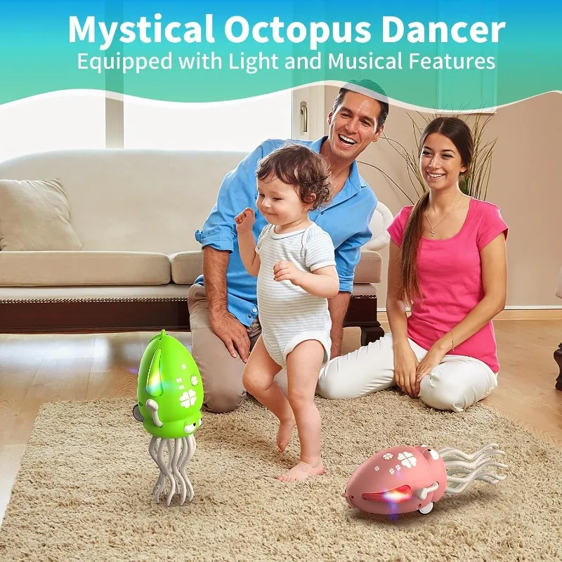 Interactive Dancing Octopus ,LED Light-Up Music Crawling Squid With Smart Obstacle Avoidance ,Tummy Time Baby