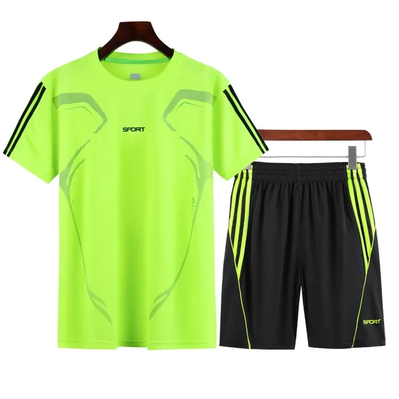 2Pcs Summer Men T-shirt + Tennis Shorts Breathable Suit Fashion Quick-Drying Running Male Clothes Outfits Plus Size XXS-6XL