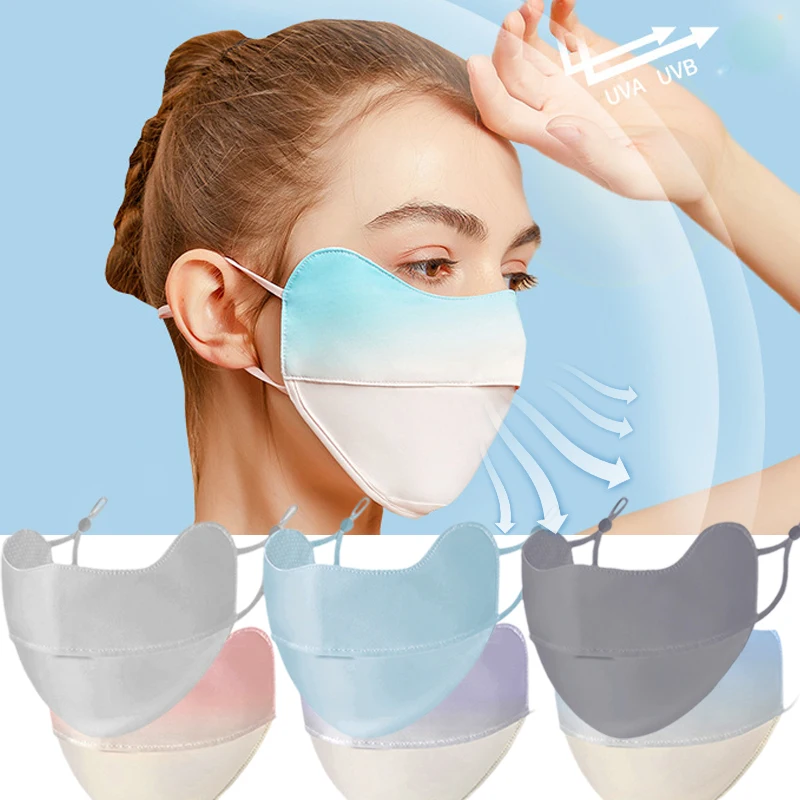 Máscara facial de seda de hielo para hombres y mujeres, protector solar, correa ajustable, a prueba de rayos UV, lavable, reutilizable, transpirable