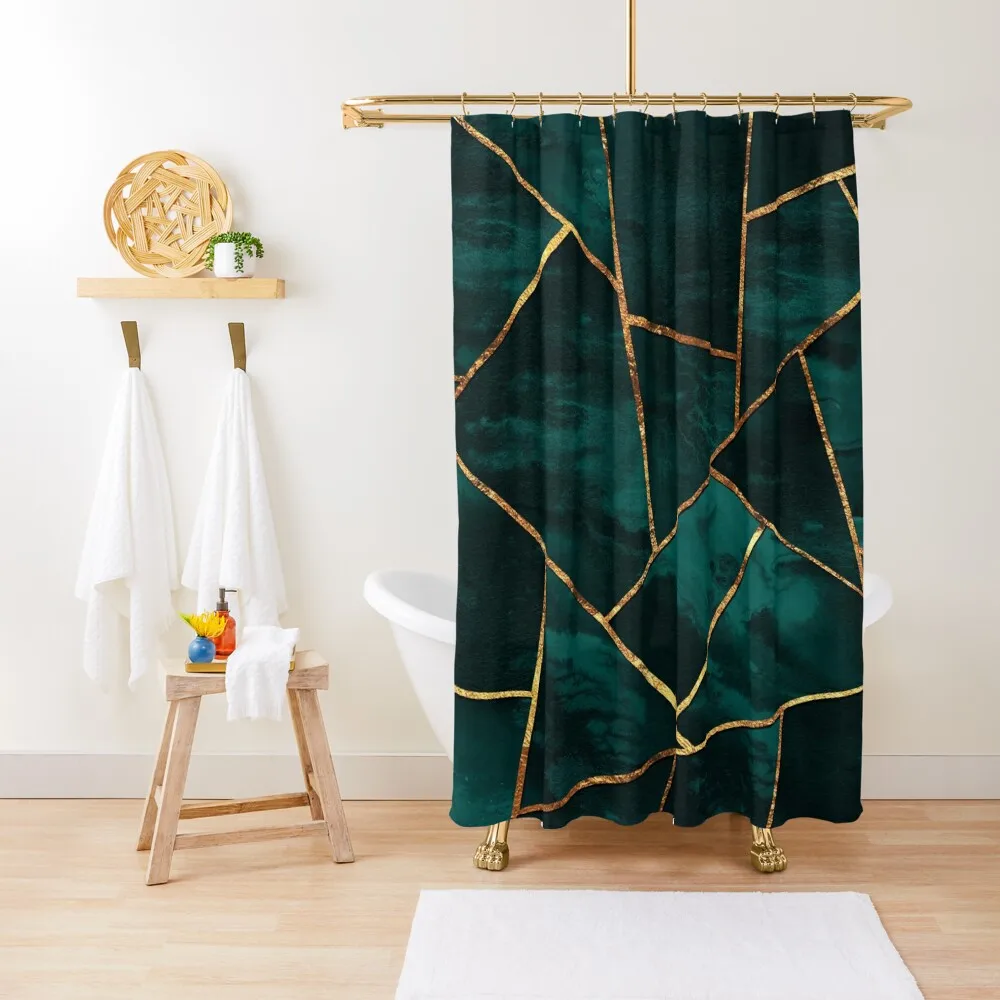 

Dark Teal Ink Copper Gold Geometric Glam #1 #geo #decor #art Shower Curtain Luxury Bathroom Shower Bathtub Curtain