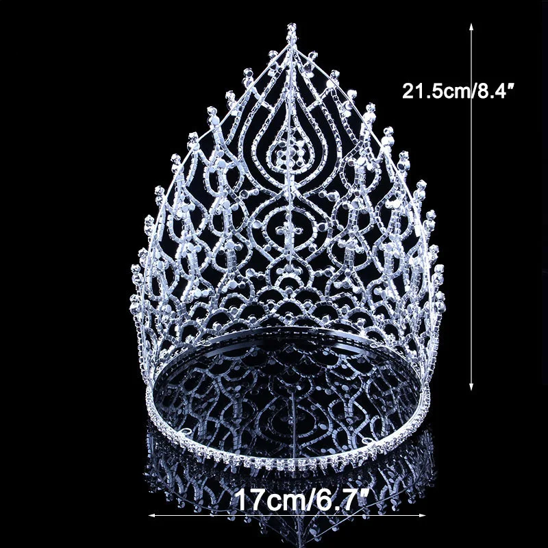 Miss World Crown Crsytal Heart Shape Rhinestone Large Crowns Bride Tiaras Wedding Stage Show Hair Accessories