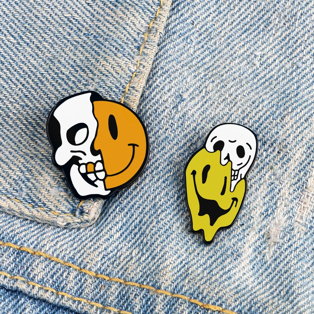 Punk Skeleton Brooches Gothic Horror Head Skull Enamel Pins for Party Halloween Deadpool Avatar Clothes Bag Badge Jewelry