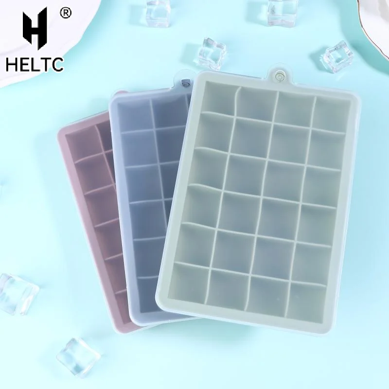 1Pc 24-hole Silicone Ice Tray Square Box Auxiliary Food Puree Cheese Jelly Mold With Lid Bar Kitchen Cocktail Tools Ice Mold
