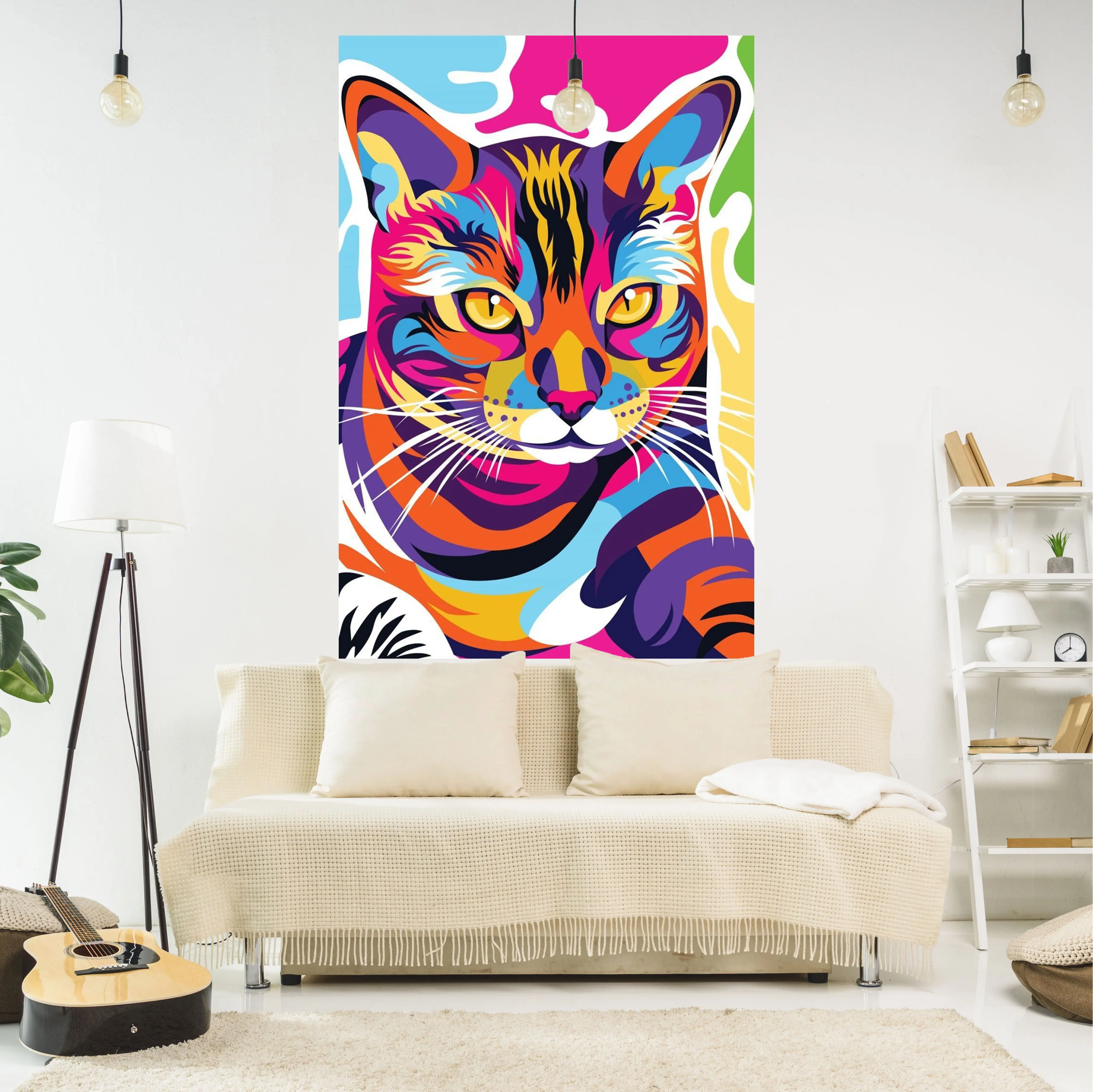 

QdDeco Colorful Animals Tapestries Cat And Lion Printed Wall Hanging Carpets Home Decor Cute Room Decorative