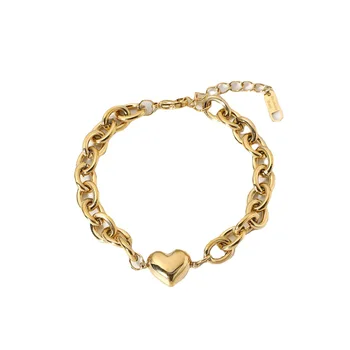 스테인리스 스틸 PVD 18K 골드 도금 변색 방수 링크 치안 하트 팔찌, 여성용 쥬얼리, 도매 트렌디 Best5 스테인리스 스틸 PVD 18K 골드 도금 변색 방수 링크 치안 하트 팔찌, 여성용 쥬얼리, 도매 트렌디 Best5