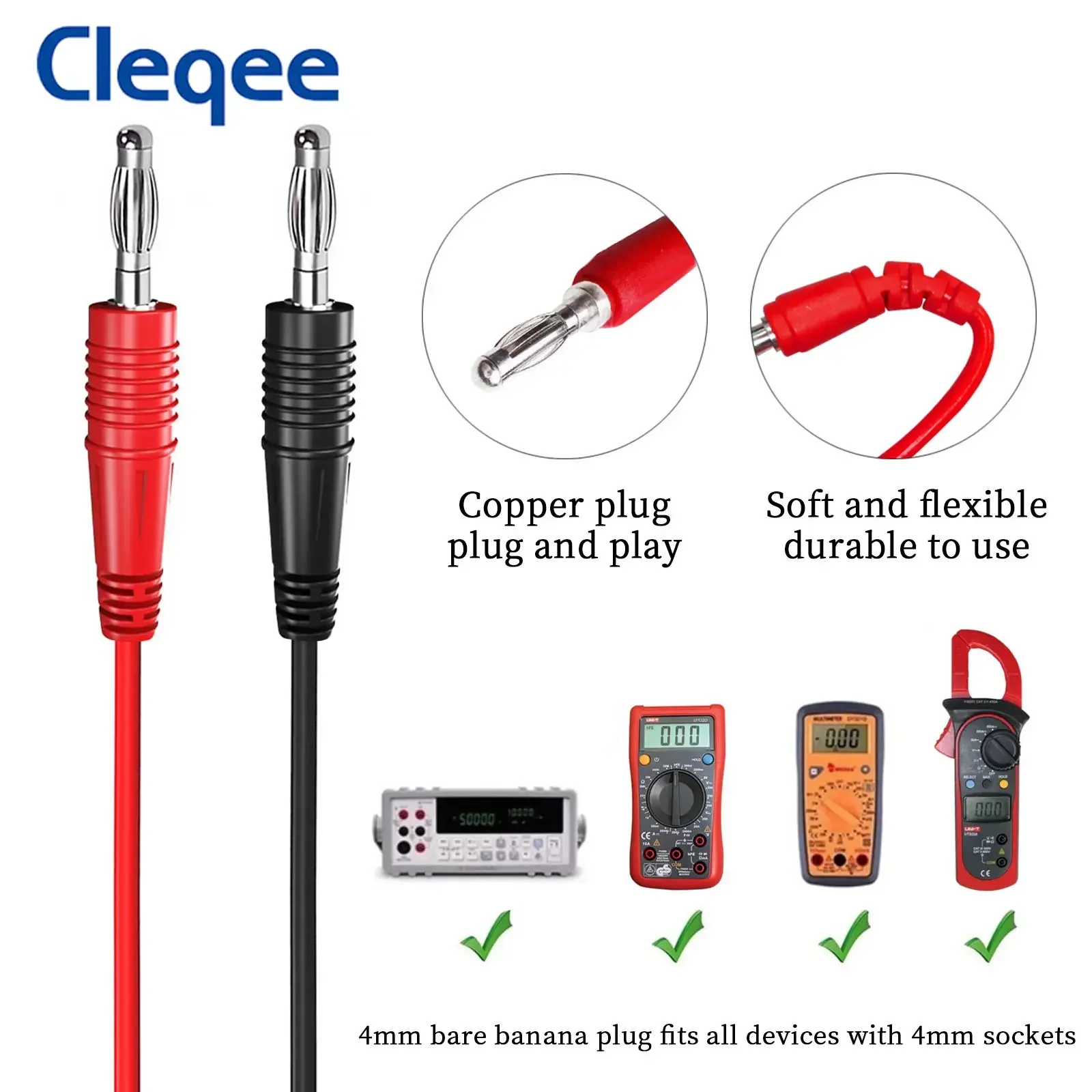 Cleqee P1041 Dual 4mm Banana Plug Soft PVC Multimeter Test Lead Universal Banana Plug 1m Cable Wire For DIY Electronic