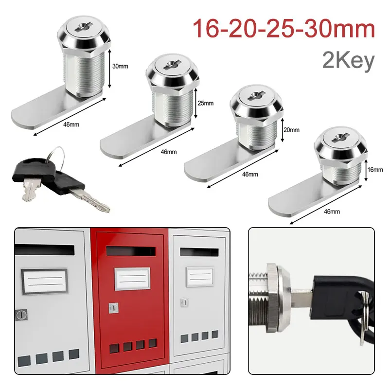 Drawer Cabinet Lock Mail Box Locker Cam Lock Cupboard Door Tongue Lock With 2 Key Furniture Hardware