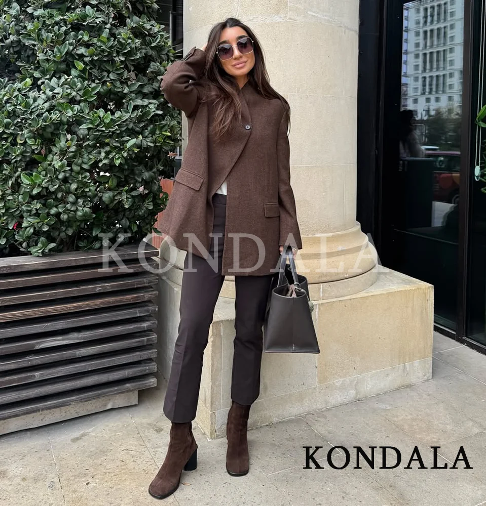 KONDALA เสื้อเบลเซอร์สไตล์วินเทจสำหรับผู้หญิง รุ่นใหม่ปี 2026 เสื้อสูทเบลเซอร์กระดุมเดี่ยวสุดอินเทรนด์ แฟชั่นฤดูใบไม้ผลิ เสื้อเบลเซอร์ผู้หญิงสุดหรู