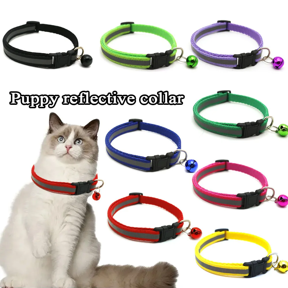 Reflective Nylon Cat Collar With Bell Cat Patch Collar For Kitten Small Dog Puppy Pet Adjustable Size Buckle DIY Fashion Simple