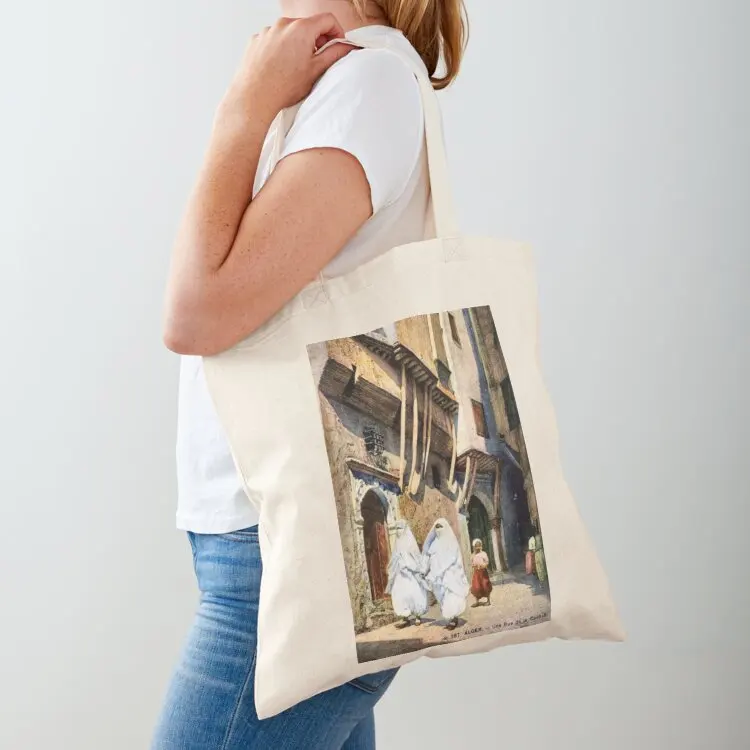 original algerian old women with hayak in casbah street Tote Bag Handbags women Woman shopper bag canvas tote bags