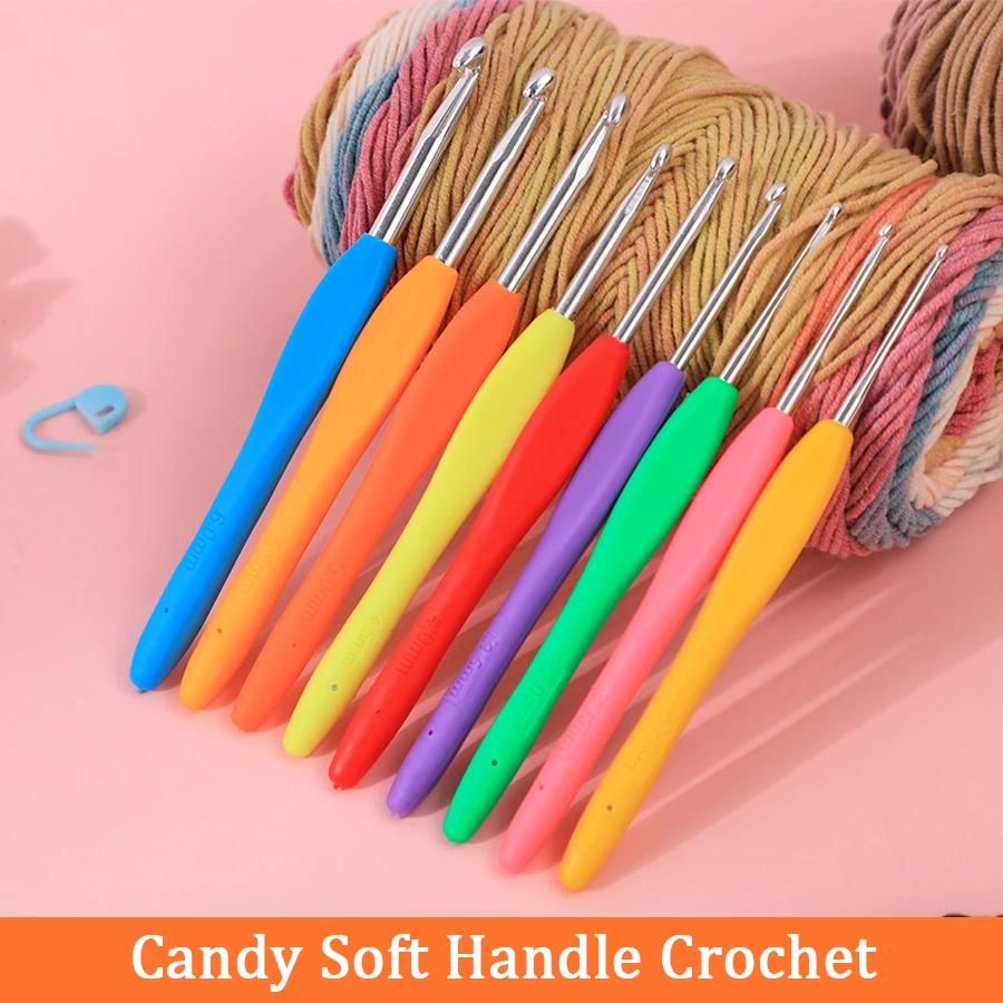 

1pcs TPR Crochet 2.0-6.0mm DIY Soft Handle Crochet Hand Woven Rainbow Soft Handle Crochet Aluminum Crochet Set Knitting Needle