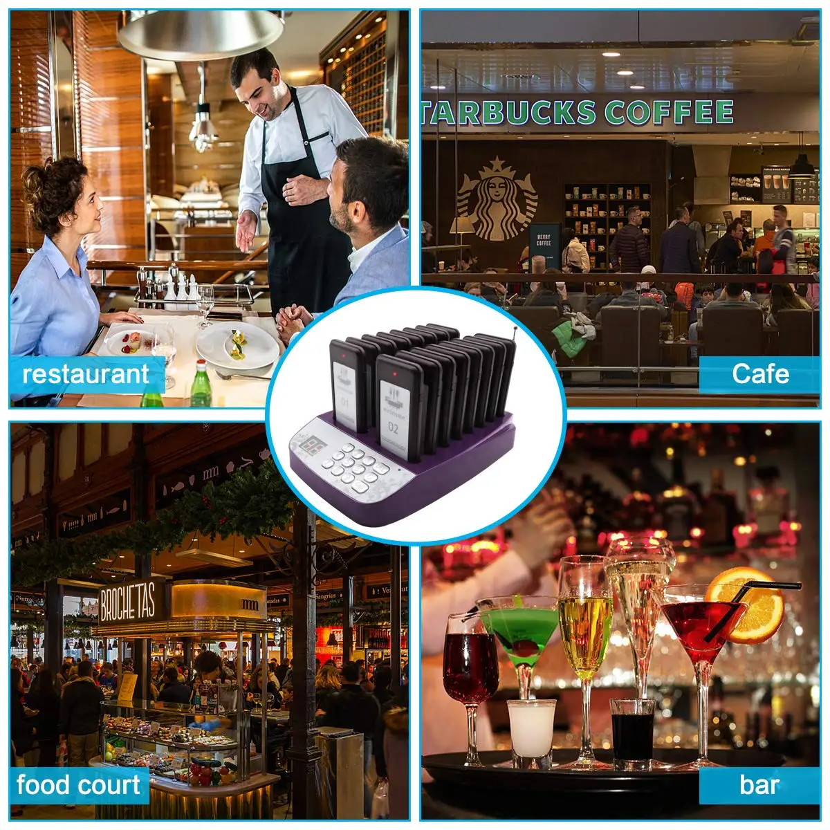 Daytech Coffee Color 433MHz Wireless Guest Paging Calling System 17 Pieces Bar Queue Coaster Pager Custom Restaurant Table