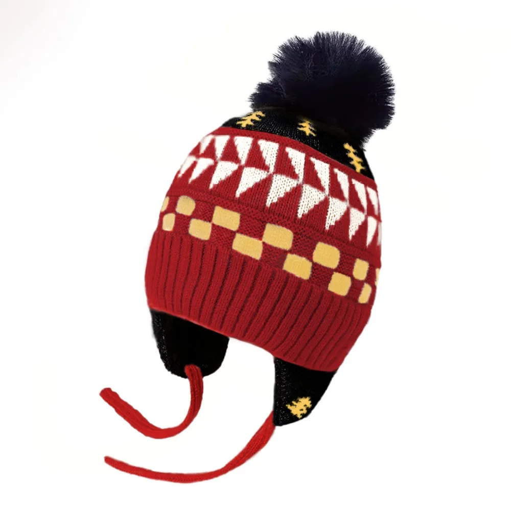 

Cute Jacquard Baby Knitted Hat Warm Hairball Children Beanies Cap Thicken Soft Kids Earmuffs Cap Outdoor