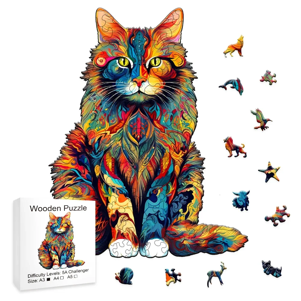 Puzzle en bois en forme d\'animal irrégulier pour chat, jouet de haute difficulté, anniversaire, Noël, document proxy