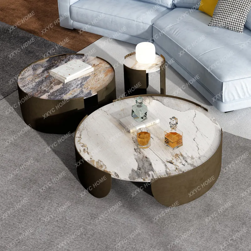 

Круглый минималистичный кофейный стол из каменной плиты ML Light Luxury. Современный простой мраморный кофейный стол для гостиной.