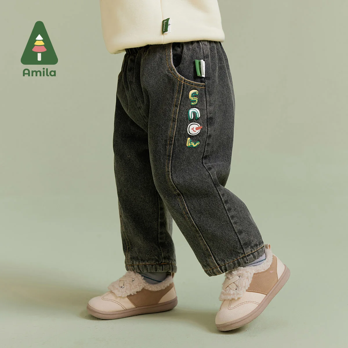 Amila Baby Children Jeans 2024 Winter New Multicolour Fashion Wear-resistant Sports Warm   Baby Clothing