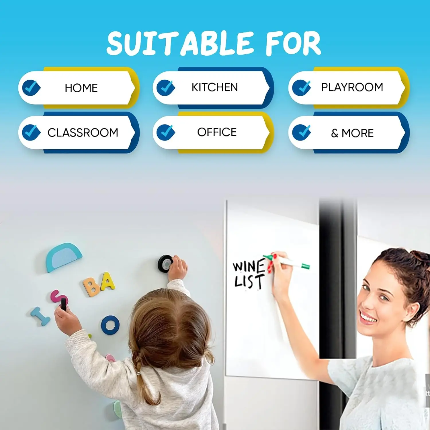 Magnetic Whiteboard Sticker, 60x36 Inches, Self-Adhesive Dry Erase Board for Office Home Playroom