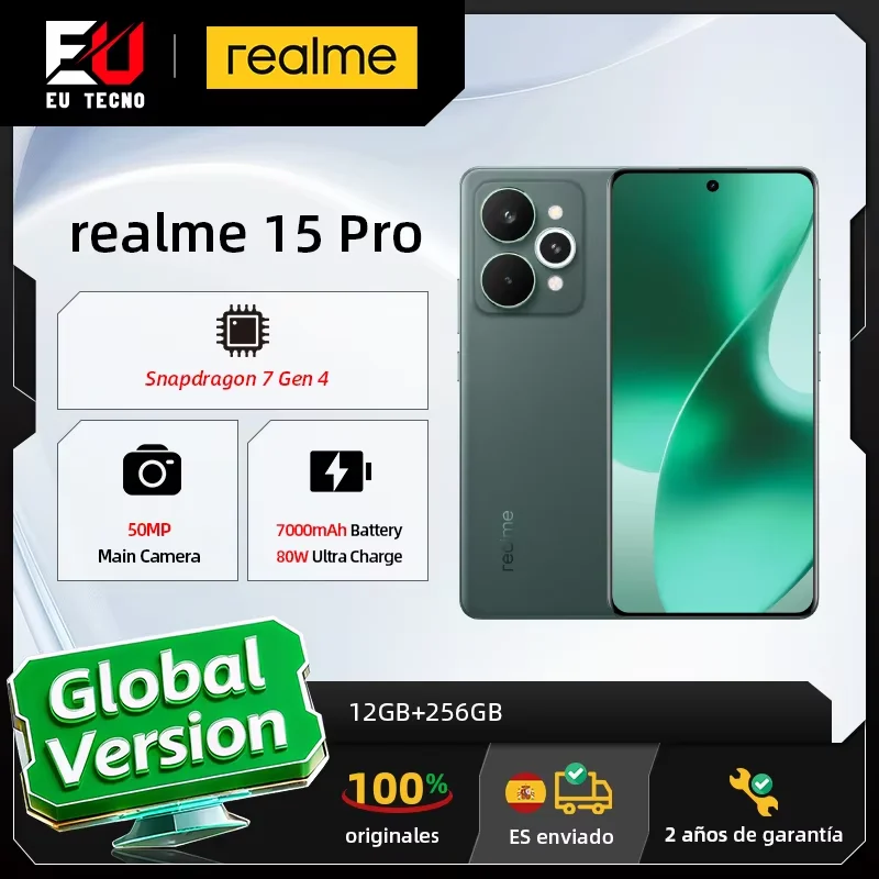 Version mondiale Smartphone realme 15 Pro 5G Puce Snapdragon 7 Gen 4 Écran HyperGlow 4D Curve+ 144 Hz Écran Batterie 7000 mAh