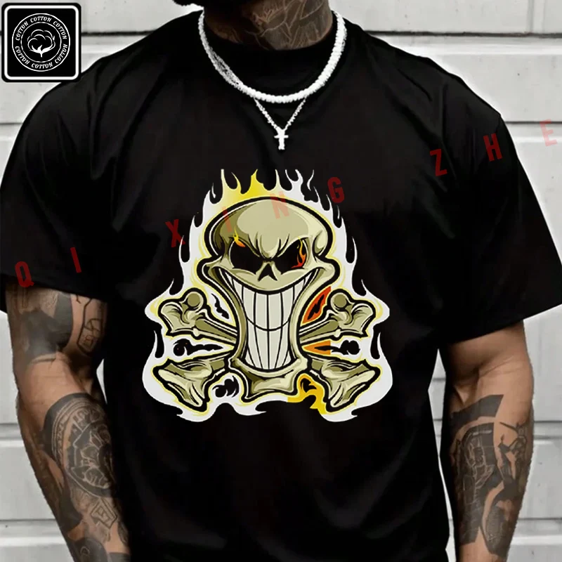 

Skull Gothic Motorcycle T-Shirt Cotton Fans Men New Fashion Summer Short Sleeve Printing O-Neck T Shirt