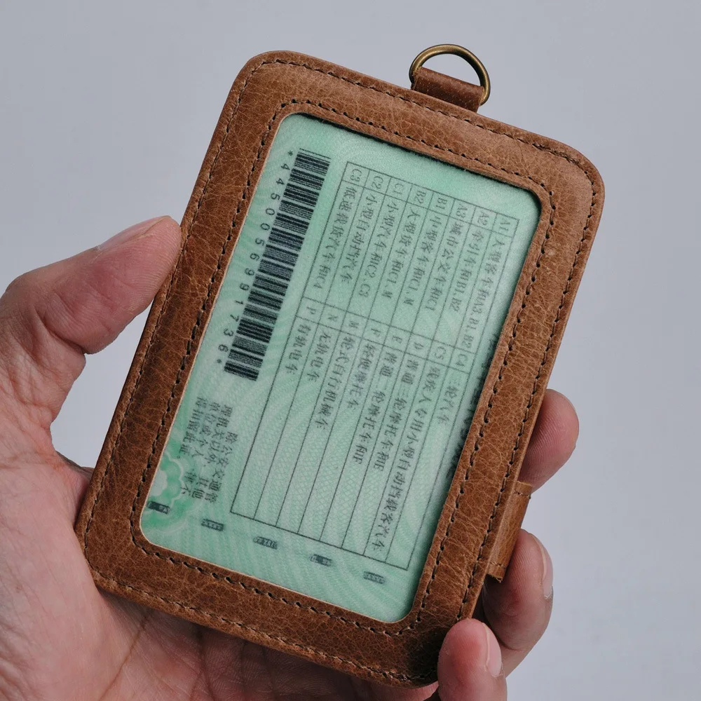 Licencia de trabajo, licencia de conducir, tarjeta de autobús, moda europea y americana, tarjeta de membresía portátil, piel de vaca de capa superior simple