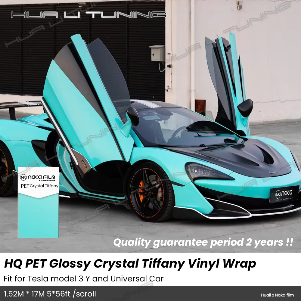 

PET Glossy Crystal Tiffany Vinyl Wrap For Tesla Model 3 Y etc. LowTack Glue 1.52*17M/Roll 5x56ft Air Bubble Free Auto Film