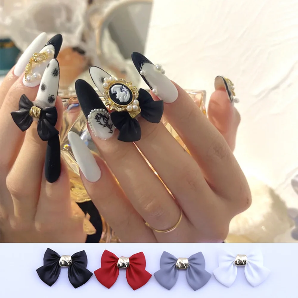 

10pcs French Romantic Bow Nail Charm 3D Black/White Bowknot Flower Nail Jewelry Decoration DIY Noble Luxury Nail Accessories