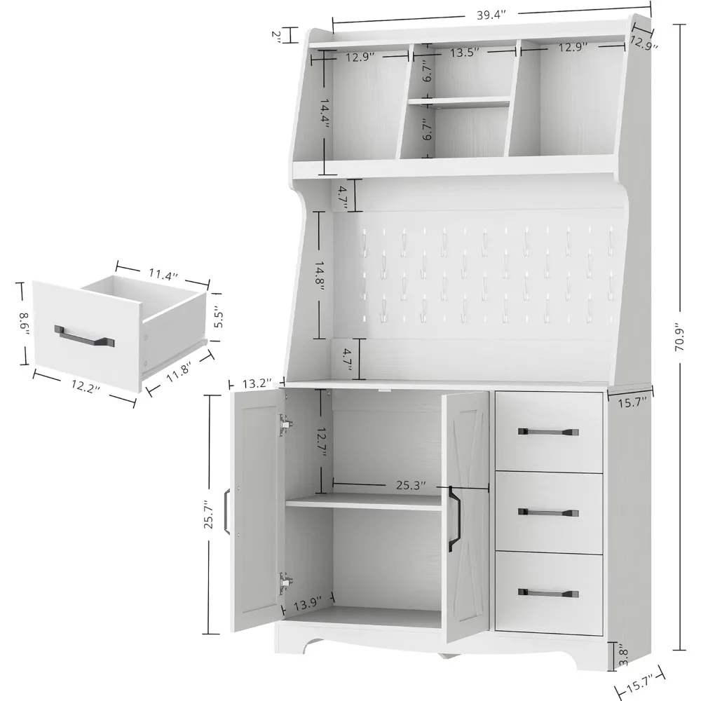 خزانة مطبخ على طراز المزرعة مع مساحة تخزين، ولوح بيجبورد، ومخرج طاقة، وأدراج #2
