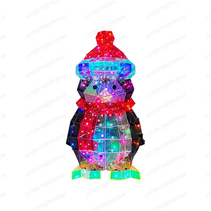 2pcs New Year Christmas Ornaments Cute Penguin Light 3D Crystal Effect Holographic Light Emitting Diode Light Penguin