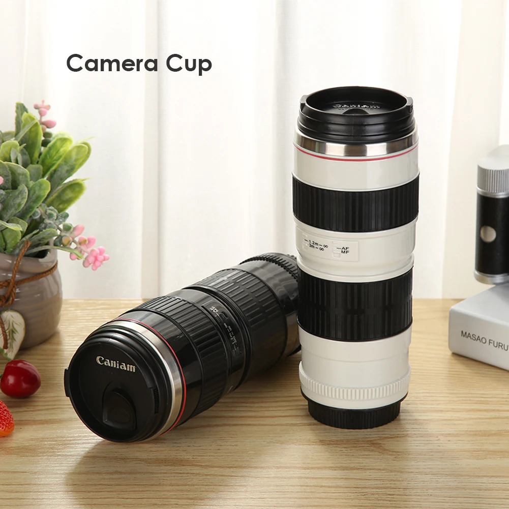 

400mL Camera Lens Shaped Stainless Steel Water Cup Coffee Tea Mug with Lid Gifts