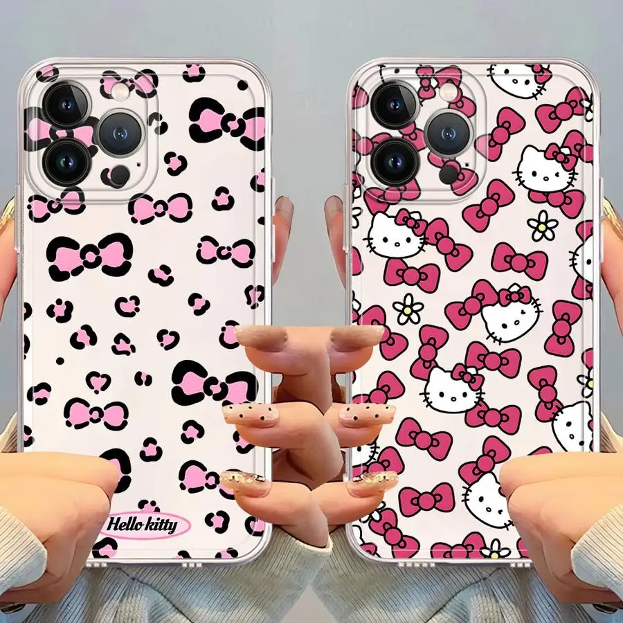 

Case for iPhone 17 Pro Max 15 14 Plus XR 12 Mini 11 7 8 XS Max Air 16 13 Pro Soft Phone Cover Hello Kitty Cute Pink Bow
