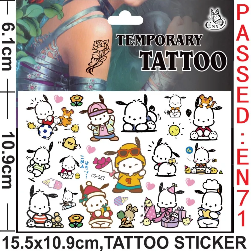 Random 2pcs Sanrio Pochacco Tattoo Stickers Cartoon Ariel Aurora Sticker Waterproof Temporary Tattoo Kids Girls Birthday Gift