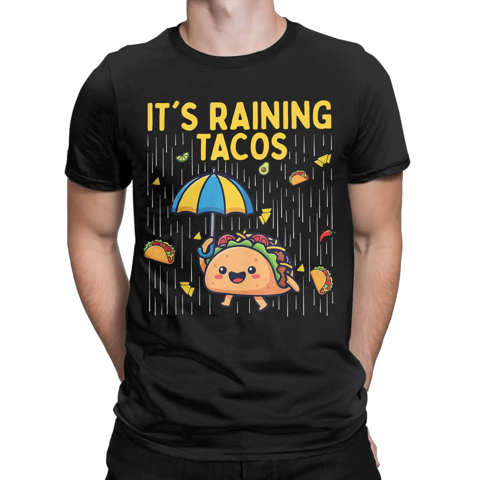 Hipster Taco in the Rain T-Shirt Men Crew Neck Cotton T Shirts  Short Sleeve Tees Adult Clothes