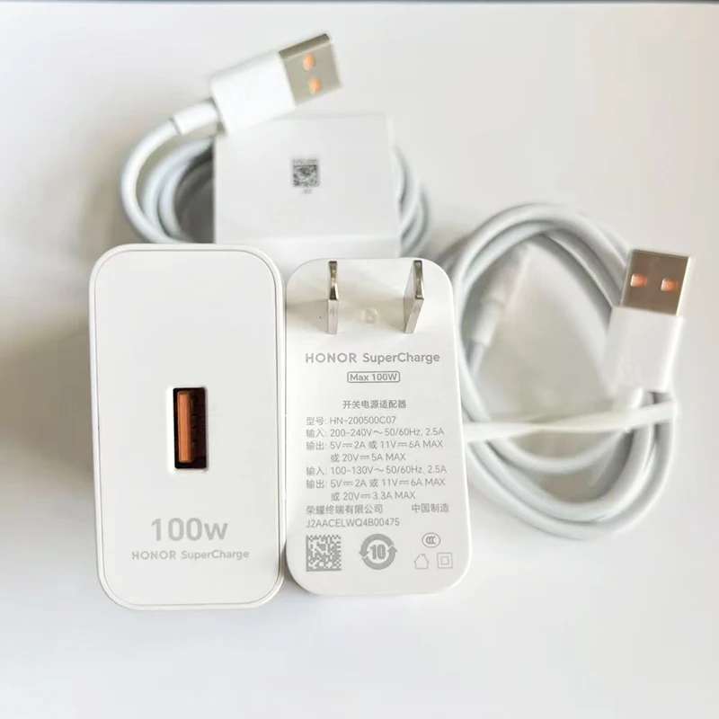 Honor 100W Fast Charger EU/US SuperCharge Power Adapter 1/1.5/2 M 6A TypeC Cable For Honor X70 400 300 200 90 80 Magic 8 7 6 Pro