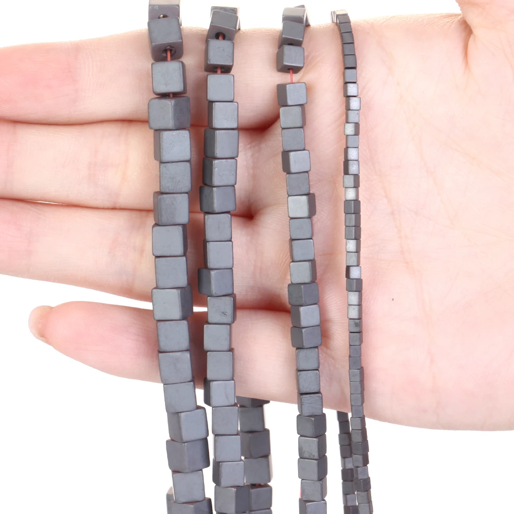 Natürliche, matt polierte schwarze Hämatit-Steinperlen, quadratisch, geometrisch, lose Spacer-Perlen für die Schmuckherstellung, Armbänder, Halsketten