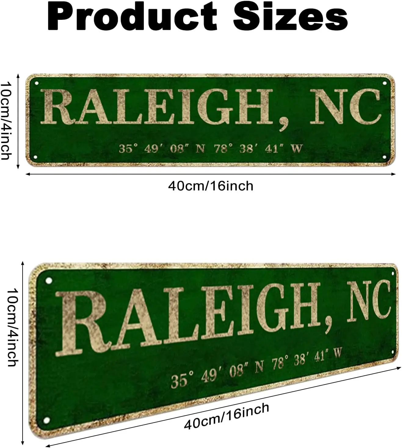 Raleigh, NC City Sign Rustic Vintage Metal Art Wall Decor Office/Home/Classroom 4” x 16”