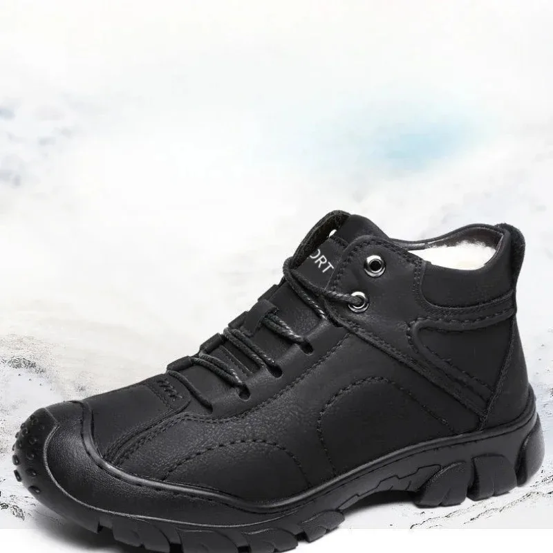 

Men's Boots Winter Plush Warm Snow Boots Fashion High-top Cotton Shoes PU Leather Casual Shoes Men's Ankle Boots Botas Masculina