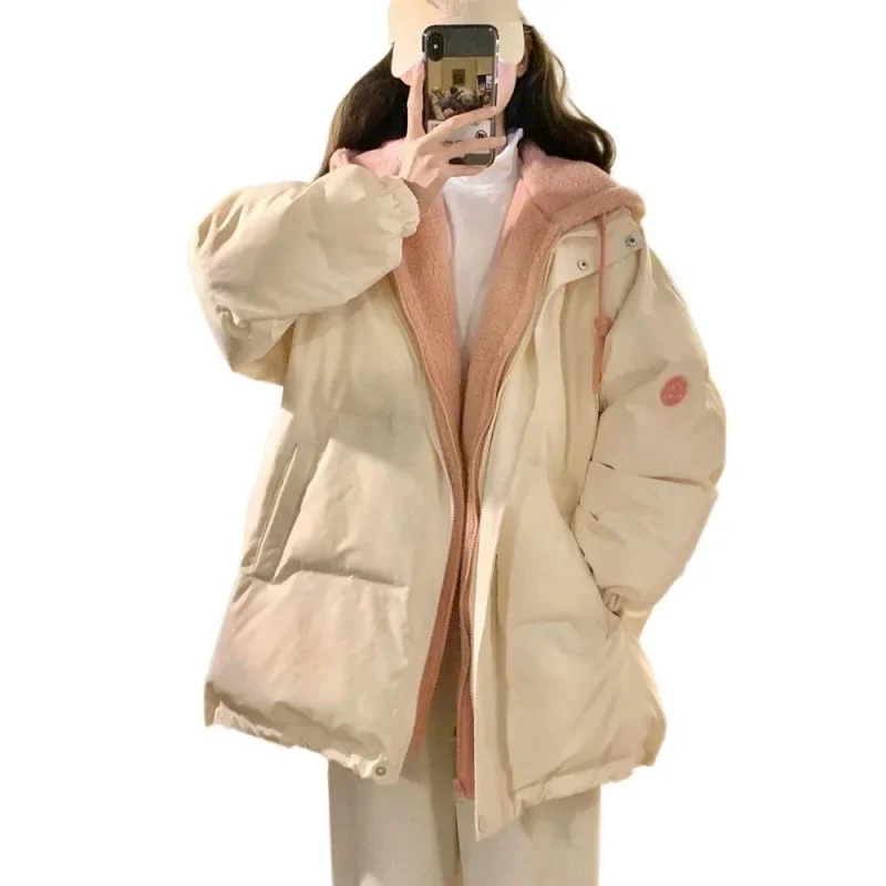 Zimowy płaszcz ocieplany, odzież wierzchnia, imitacja dwuczęściowego stroju, wytrzymała kamizelka bawełniana z efektem puchu, kurtka damska w stylu koreańskim, pogrubiona kurtka z futra jagnięcego, luźny krój.