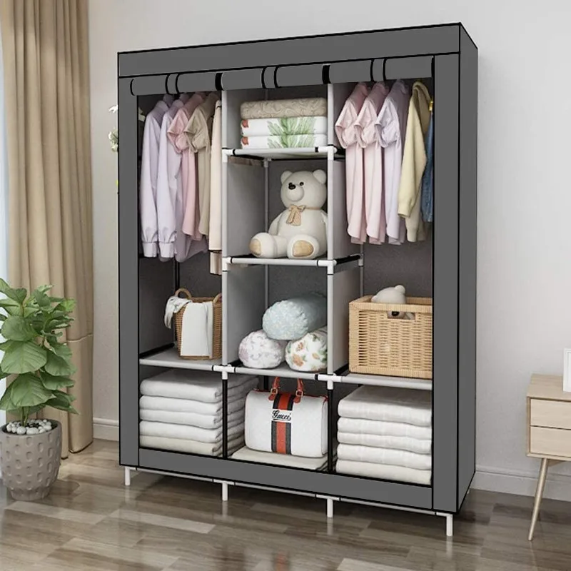 Portable Wardrobe Clothing Storage Cabinet with Non-Woven Fabric Cover Design, Dust-Proof Storage for Bedroom Wardrobe, Detachable and Assembleable Wardrobe, Living Room Wardrobe, Sturdy and Durable Wardrobe