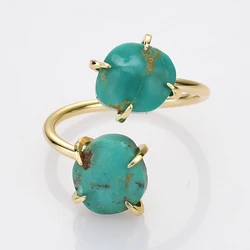 Unique Natural Turquoise Claw Ring Geometry Irregular Gemstone Adjustable Open Finger Rings Jewelry for Women Party Gift