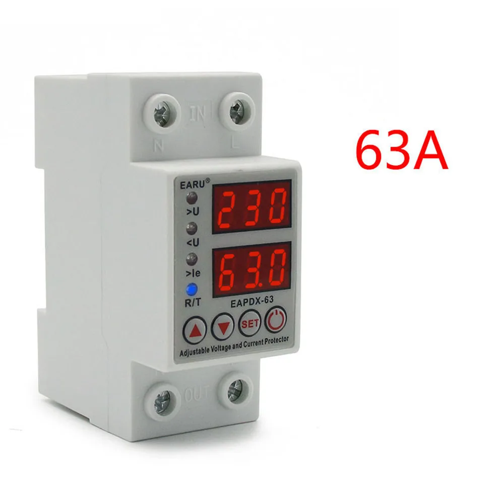 Overcurrent Overvoltage Protector Reset Switch 40A/63A 220V Din Rail Adjustable Over Voltage and Under Voltage Protective Device