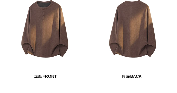 Herren-Langarmshirt mit Henley-Ausschnitt, Herbst-Übergrößen-Modell, lockere Passform, Strickoberteil, schlichtes Knopfleisten-Design, bequemes, lässiges Hemd für den Alltag – Detail 11